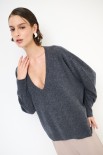 MAGLIA OVER SCOLLO V MISTO CACHEMIRE GRIGIO ANTRACITE