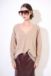 MAGLIA OVER SCOLLO V MISTO CACHEMIRE CAMMELLO