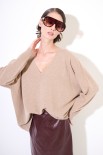 MAGLIA OVER SCOLLO V MISTO CACHEMIRE CAMMELLO