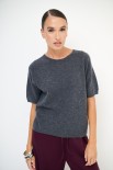 MAGLIA MEZZA MANICA PARICOLLO MISTO CACHEMIRE GRIGIO ANTRACITE