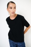 MAGLIA MEZZA MANICA PARICOLLO MISTO CACHEMIRE NERO