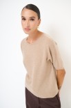 MAGLIA MEZZA MANICA PARICOLLO MISTO CACHEMIRE CAMMELLO