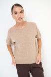 MAGLIA MEZZA MANICA PARICOLLO MISTO CACHEMIRE CAMMELLO