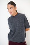 MAGLIA MEZZO COLLO MANICA CORTA MISTO CACHEMIRE GRIGIO ANTRACITE