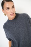 MAGLIA MEZZO COLLO MANICA CORTA MISTO CACHEMIRE GRIGIO ANTRACITE