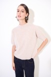 MAGLIA MEZZO COLLO MANICA CORTA MISTO CACHEMIRE BEIGE