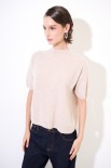MAGLIA MEZZO COLLO MANICA CORTA MISTO CACHEMIRE BEIGE