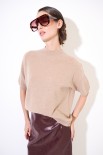 MAGLIA MEZZO COLLO MANICA CORTA MISTO CACHEMIRE CAMMELLO