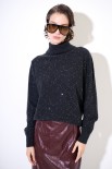 MAGLIA COLLO ALTO MICROPAILLETTES LANA CACHEMIRE GRIGIO ANTRACIT