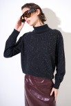 MAGLIA COLLO ALTO MICROPAILLETTES LANA CACHEMIRE GRIGIO ANTRACIT