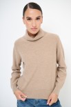 MAGLIA COLLO ALTO MICROPAILLETTES LANA CACHEMIRE CAMMELLO