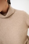MAGLIA COLLO ALTO MICROPAILLETTES LANA CACHEMIRE CAMMELLO