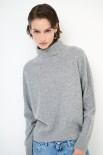 MAGLIA COLLO ALTO MICROPAILLETTES LANA CACHEMIRE GRIGIO MEDIO