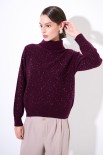 MAGLIA COLLO ALTO MICROPAILLETTES LANA CACHEMIRE VINO