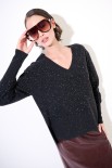 MAGLIA SCOLLO V MICROPAILLETTES LANA CACHEMIRE GRIGIO ANTRACITE