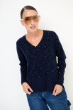MAGLIA SCOLLO V MICROPAILLETTES LANA CACHEMIRE BLU