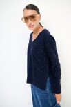 MAGLIA SCOLLO V MICROPAILLETTES LANA CACHEMIRE BLU