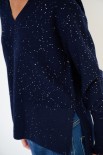 MAGLIA SCOLLO V MICROPAILLETTES LANA CACHEMIRE BLU