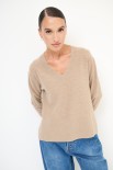 MAGLIA SCOLLO V MICROPAILLETTES LANA CACHEMIRE CAMMELLO