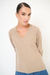 MAGLIA SCOLLO V MICROPAILLETTES LANA CACHEMIRE CAMMELLO