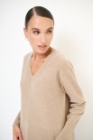 MAGLIA SCOLLO V MICROPAILLETTES LANA CACHEMIRE CAMMELLO