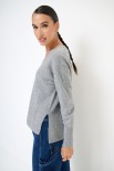 MAGLIA SCOLLO V MICROPAILLETTES LANA CACHEMIRE GRIGIO MEDIO