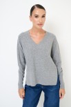 MAGLIA SCOLLO V MICROPAILLETTES LANA CACHEMIRE GRIGIO MEDIO