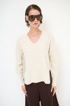 MAGLIA SCOLLO V MICROPAILLETTES LANA CACHEMIRE PANNA