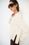 MAGLIA SCOLLO V MICROPAILLETTES LANA CACHEMIRE PANNA