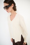 MAGLIA SCOLLO V MICROPAILLETTES LANA CACHEMIRE PANNA