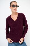 MAGLIA SCOLLO V MICROPAILLETTES LANA CACHEMIRE VINO