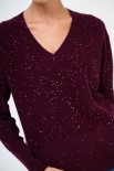 MAGLIA SCOLLO V MICROPAILLETTES LANA CACHEMIRE VINO