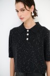 POLO MEZZA MANICA MICROPAILLETTES LANA CACHEMIRE NERO