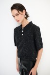 POLO MEZZA MANICA MICROPAILLETTES LANA CACHEMIRE NERO