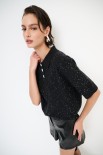 POLO MEZZA MANICA MICROPAILLETTES LANA CACHEMIRE NERO