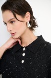 POLO MEZZA MANICA MICROPAILLETTES LANA CACHEMIRE NERO