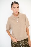 POLO MEZZA MANICA MICROPAILLETTES LANA CACHEMIRE CAMMELLO