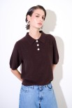 POLO MEZZA MANICA MICROPAILLETTES LANA CACHEMIRE COFFEE
