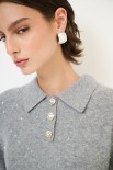 POLO MEZZA MANICA MICROPAILLETTES LANA CACHEMIRE GRIGIO MEDIO