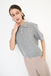 POLO MEZZA MANICA MICROPAILLETTES LANA CACHEMIRE GRIGIO MEDIO