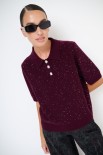 POLO MEZZA MANICA MICROPAILLETTES LANA CACHEMIRE VINO