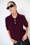 POLO MEZZA MANICA MICROPAILLETTES LANA CACHEMIRE VINO