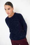 MAGLIA PARICOLLO MICROPAILLETTES LANA CACHEMIRE BLU