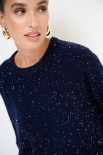 MAGLIA PARICOLLO MICROPAILLETTES LANA CACHEMIRE BLU