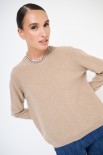 MAGLIA PARICOLLO MICROPAILLETTES LANA CACHEMIRE CAMMELLO