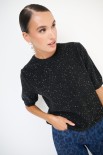 MAGLIA MEZZAMANICA MICROPAILLETTES LANA CACHEMIRE GRIGIO ANTRACI
