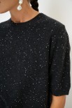 MAGLIA MEZZAMANICA MICROPAILLETTES LANA CACHEMIRE GRIGIO ANTRACI