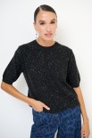 MAGLIA MEZZAMANICA MICROPAILLETTES LANA CACHEMIRE GRIGIO ANTRACI