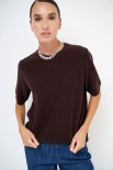 MAGLIA MEZZAMANICA MICROPAILLETTES LANA CACHEMIRE COFFEE
