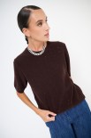 MAGLIA MEZZAMANICA MICROPAILLETTES LANA CACHEMIRE COFFEE